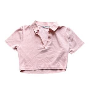 Zara Women's Light Pink Cropped Collared V Neck Top Size Large